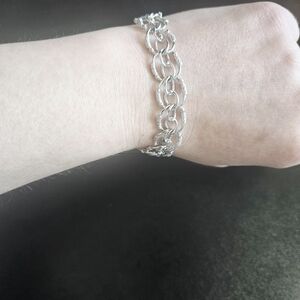 Vintage Sterling Silver Double Link Charm Bracelet 7.5” Textured